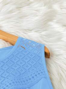 SHEIN LUNE Áo ba lỗ cổ tròn rộng rãi thường ngày đa năng cho nữ cỡ lớn - Màu xanh lam - Xem 5