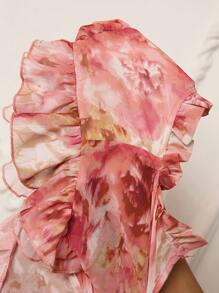 SHEIN Maternity Tie Dye Ruffle Edge Cap Sleeve Elegant Dress - Multicolor - View 7