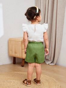Cozy Pixies 2 pièces/Set Top à col rond en tricot doux avec volants et short à taille élastique motif floral Ditsy pour bébé fille