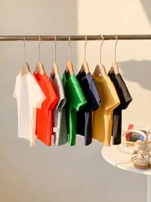SHEIN Playful Pals 7件組男嬰白色夏季休閒開學套裝，柔軟舒適面料，極簡風格，適用於假期、學校、日常與春季運動 - 彩色 - 查看 3