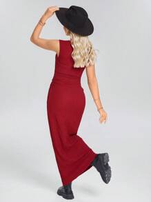 SHEIN LUNE Rosso Ancora Western Wear Women Valentines Dress Women's Sleeveless Asymmetric Strap Fitted Elegant Holiday Dress