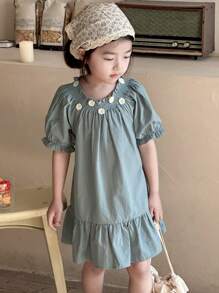 DAZY فستان بسيط كاجوال للفتاة، ملابس صيفية للبنات - أزرق فاتح اللون - مشاهدة 7