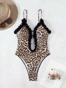 Swim EVENT Springbreak New Leopard Printed Sexy Front-Risky One-Piece For Women, For Summer Beach Vacation - Multicolor - View 5