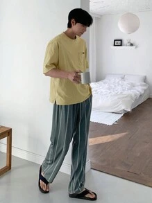 DAZY Men's Striped Pants With Matching Loungewear Set, Summer Pajama - Multicolor - View 8