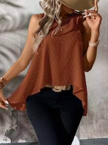EMERY ROSE Camiseta sin mangas blanca de corte asimétrico con cuello redondo y efecto estilizante, de estilo casual de verano - Marrón - Ver 3