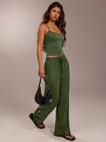 Forever 21 Bộ đồ liền thân dây mảnh màu trơn giản dị - màu xanh lá - Xem 6