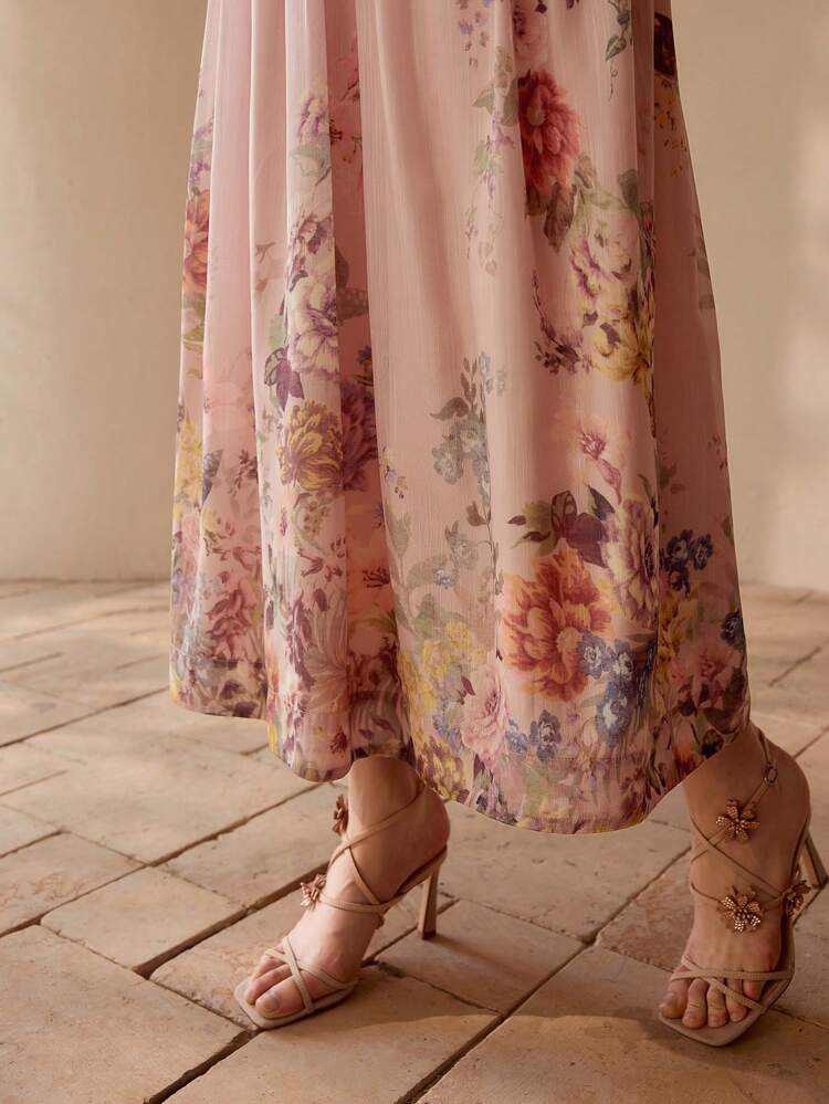 FLORAL PRINT GATHERED CAMI DRESS
