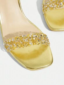 CUCCOO TILAWA Sandalias de tacón alto con cristales y rhinestones de cristal, adecuadas para salir, fiestas y eventos, zapatos de verano para mujer - Dorado - Ver 5