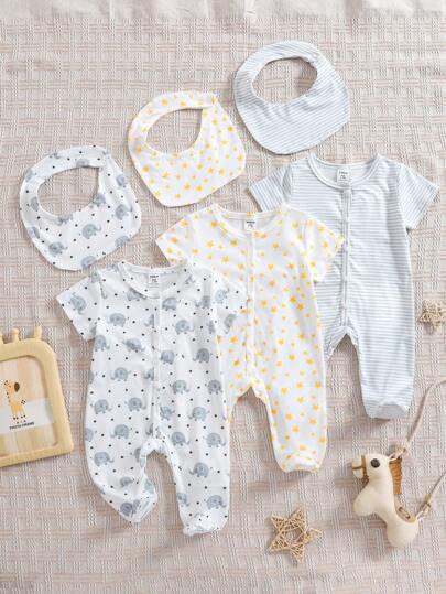 3 قطع / مجموعة روب ولادي مطبوع عليه فيل وكوكب ذو أ...