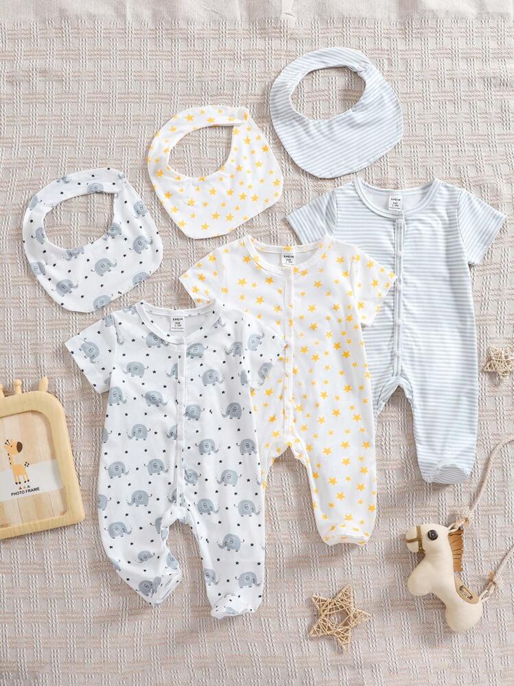 3 قطع / مجموعة روب ولادي مطبوع عليه فيل وكوكب ذو أ...