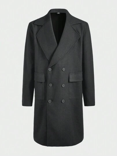 Manfinity Mode Plus Size Men's Long Sleeve Casual Minimalist Overcoat For Daily Wear, Fall/Winter