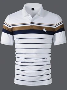Manfinity Mode 男士条纹短袖休闲通勤 Polo 衫 - 彩色 - 查看 5