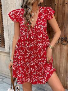 SHEIN Frenchy 女士简约休闲日常短裙 - 紅色 - 查看 3