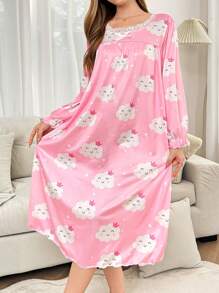 Dream Adore Cute & Sweet Cloud Pattern Women Nightgown - Pink - View 5