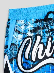 ROMWE MEN Street Life Men's Letter Print Round Neck Short Sleeve Casual Basketball Jersey Style T-Shirt And Drawstring Waist Shorts Street Outfit Set - White - View 7