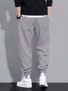 RueChic Men's Simple Front Tie Pocket Sweatpants, Casual Daily Wear - Grey - View 2