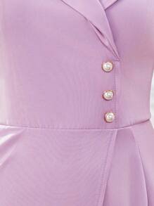 Mono informal y elegante sin mangas con solapa y decoración de botones para adolescentes chicas - Morado - Ver 3