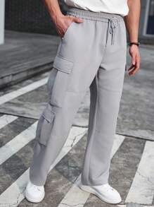 Manfinity CasualCool 男士多口袋设计直筒宽松休闲工装裤，工装裤，白色男士裤子 - 灰色 - 查看 6