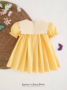 Cozy Pixies 女婴碎花图案圆领泡泡袖休闲百搭连衣裙 - 黃色 - 查看 2