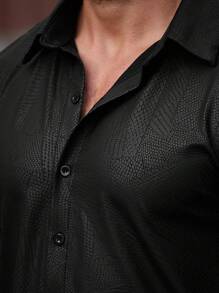 Manfinity Roghcode Men's Solid Color Short Sleeve Single-Breasted  PU Leather Shirt  And Pants Set