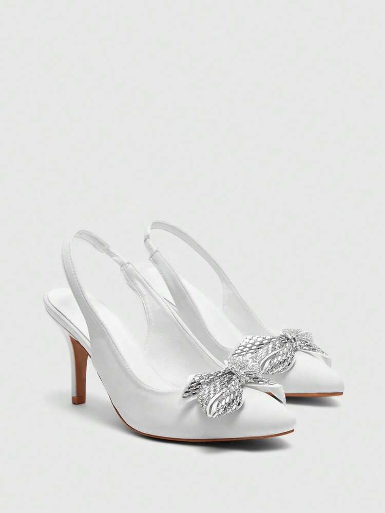 CUCCOO HITCHD Tacones altos de punta afilada con lazo de strass, zapatos sexy, elegantes, casuales, para vacaciones, fiestas, bodas y citas para mujer