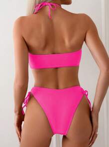SHEIN Swim Women's Solid Color Sexy Bandeau Bikini Set, Swimwear, For Summer Beach Vacation - Pink - View 2