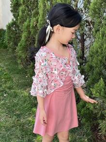 DAZY 年轻女孩简约休闲日常泳装套装 - 粉色 - 查看 4