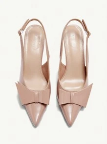 CUCCOO CHICEST Bombas de tacón alto con punta elegante y lazo dulce para mujer, zapatos de vestir de brillo color albaricoque para citas, fiestas del té, ocasiones románticas, San Valentín, ir al trabajo