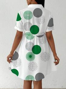 VaVaBold Button-Front Short Sleeve All-Over Print Casual Short Dress Women Shirt - Green - View 2