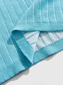 ROMWE MEN Prep Men's Basketball V-Neck Numeric Knit Streetwear Pullover - Blue - View 6