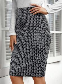 EMERY ROSE 女士优雅提花图案针织裙，秋冬 - 黑與白 - 查看 6