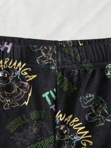 TEENAGE MUTANT NINJA TURTLES | SHEIN Young Boy Fashionable Glow-In-The-Dark Full Print Turtle Pattern Knitted Snug Fit Pajama Set - Black - View 6