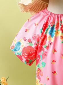 SHEIN Vestido de vacaciones de niña joven con decoración floral, colorida, con flecos y pompones - Multicolor - Ver 7