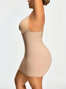 SHEIN Shape Plus Size Shaping Plunge Deep-V Shapewear Slip Body Shaper Butt Lifter With Adjustable Straps-Tummy Waist Thigh Control