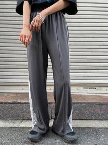 FRIFUL Quần thể thao chắp vá ren xám dành cho nữ, thiết kế thời trang cho mùa xuân và mùa hè - Xám - Xem 2