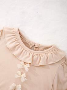Newborn Baby Apricot Ruffled Collar Elegant Lace Bow Long Sleeve Romper Pajamas - Apricot - View 7