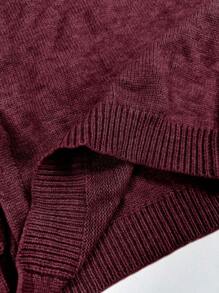 Calvaya 大码女式休闲简约落肩宽松前系带开衫，圣诞节，冬季勃艮第毛衣女式勃艮第毛衣 - 酒紅色 - 查看 3