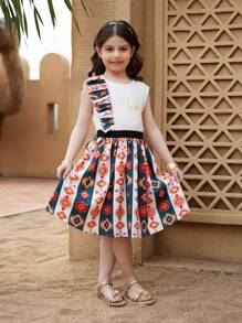 2pcs/Set Girl (Small) Crew Neck Sleeveless Simple Top And Mini Skirt - Multicolor - View 6