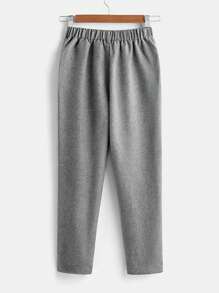 SHEIN 青少年男孩休闲单排扣直筒裤，适合上学、通勤和日常生活 - 深灰色 - 查看 2