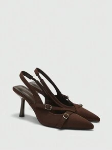 CUCCOO BIZCHIC Women's Pointed Toe Stiletto Heel Slingback Shallow Slingback Party Shoes, Summer & Spring Spring Shoes Spring Break Easter For Christmas - Coffee Brown - View 6