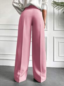 EURMUSE Solid Slant Pocket Suit Pants - Dusty Pink - View 2