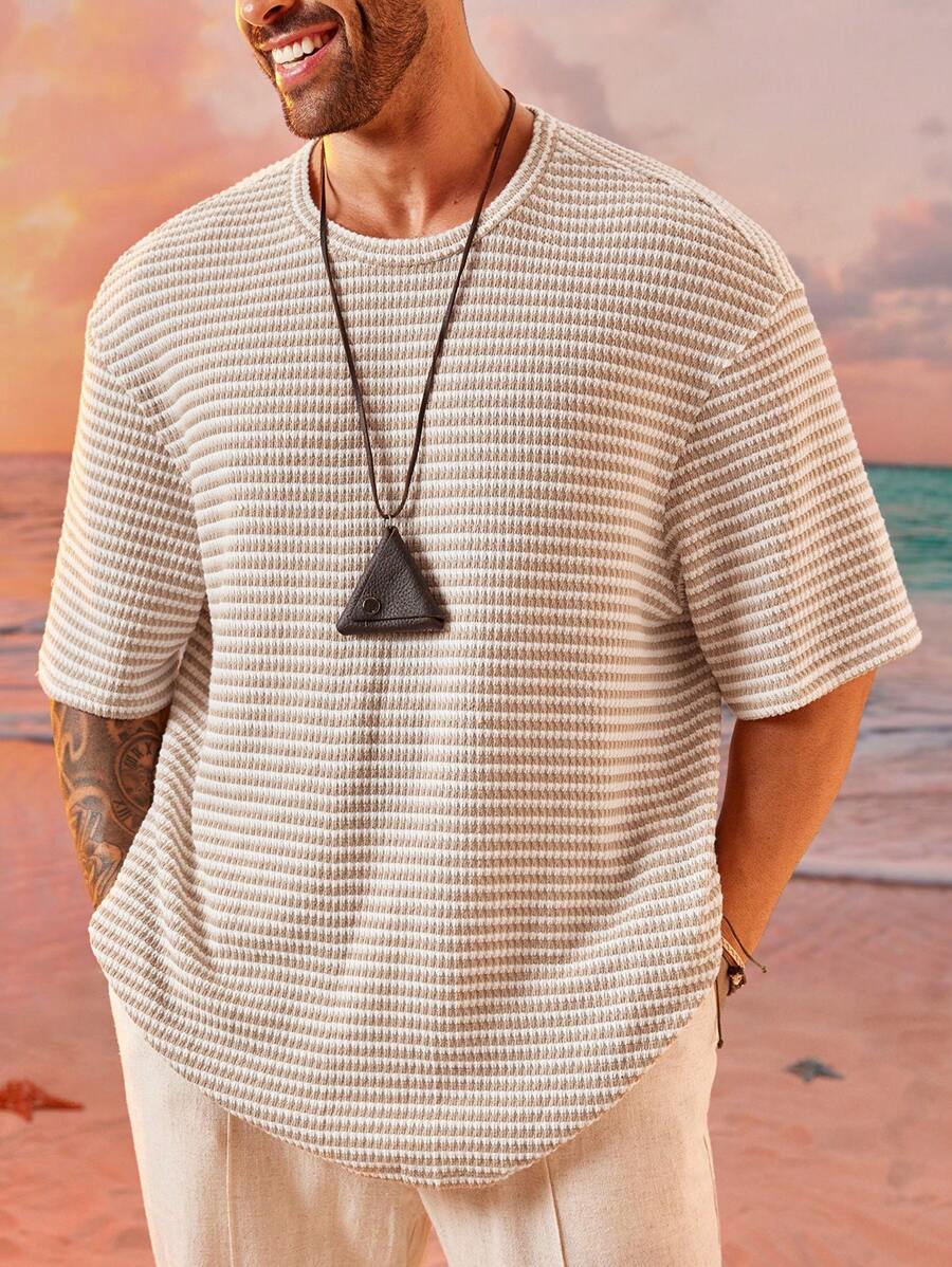 EASEVO 大码男士宽松休闲针织圆领短袖T恤，夏季 - 彩色 - 查看 1