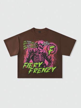 Street Life Camiseta suelta de cuello caído con estampado para hombre