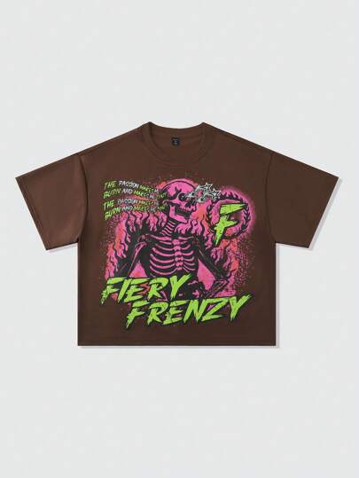 Street Life T-shirt court imprimé pour homme, coupe ample avec épaules tombantes