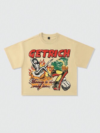 Street Life Camiseta estilo corto holgado y suelto con estampado para hombres