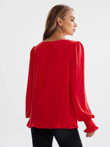 EMERY ROSE Round Neck Solid Ruffle Flare Sleeve Blouse Valentine's Day