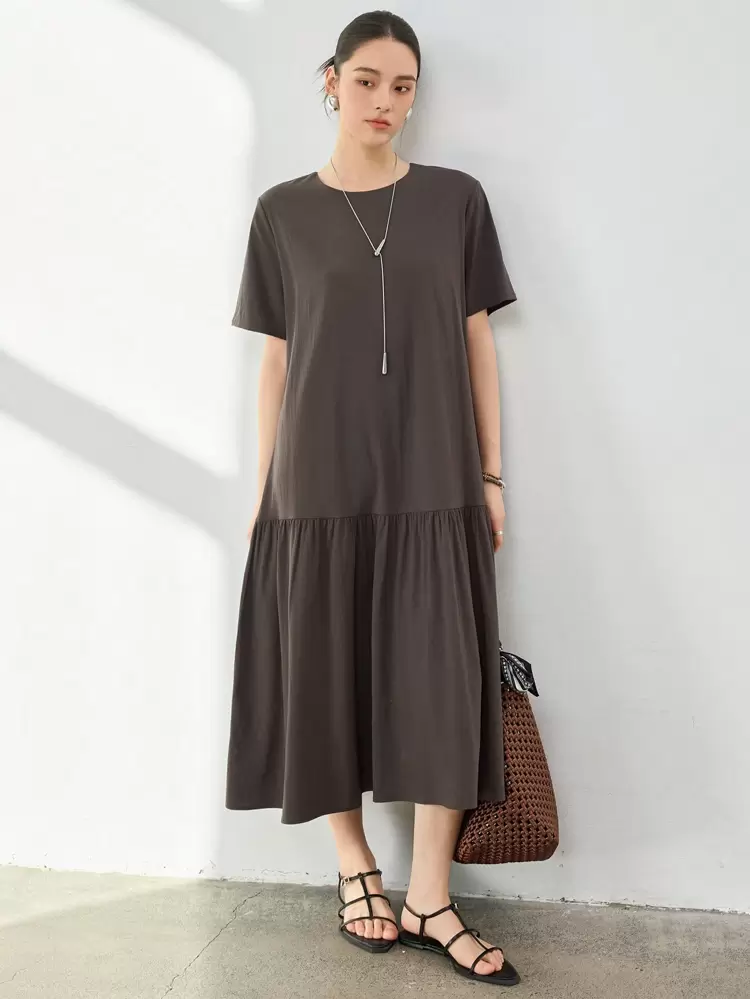 Patchwork Straight Midi Dress Old Money Style Business Casual Women