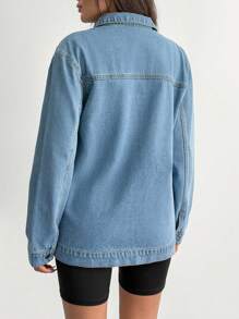 EURMUSE WOMEN DENIM EMBROIDERY BEE DETAIL JACKET - Light Wash - View 2