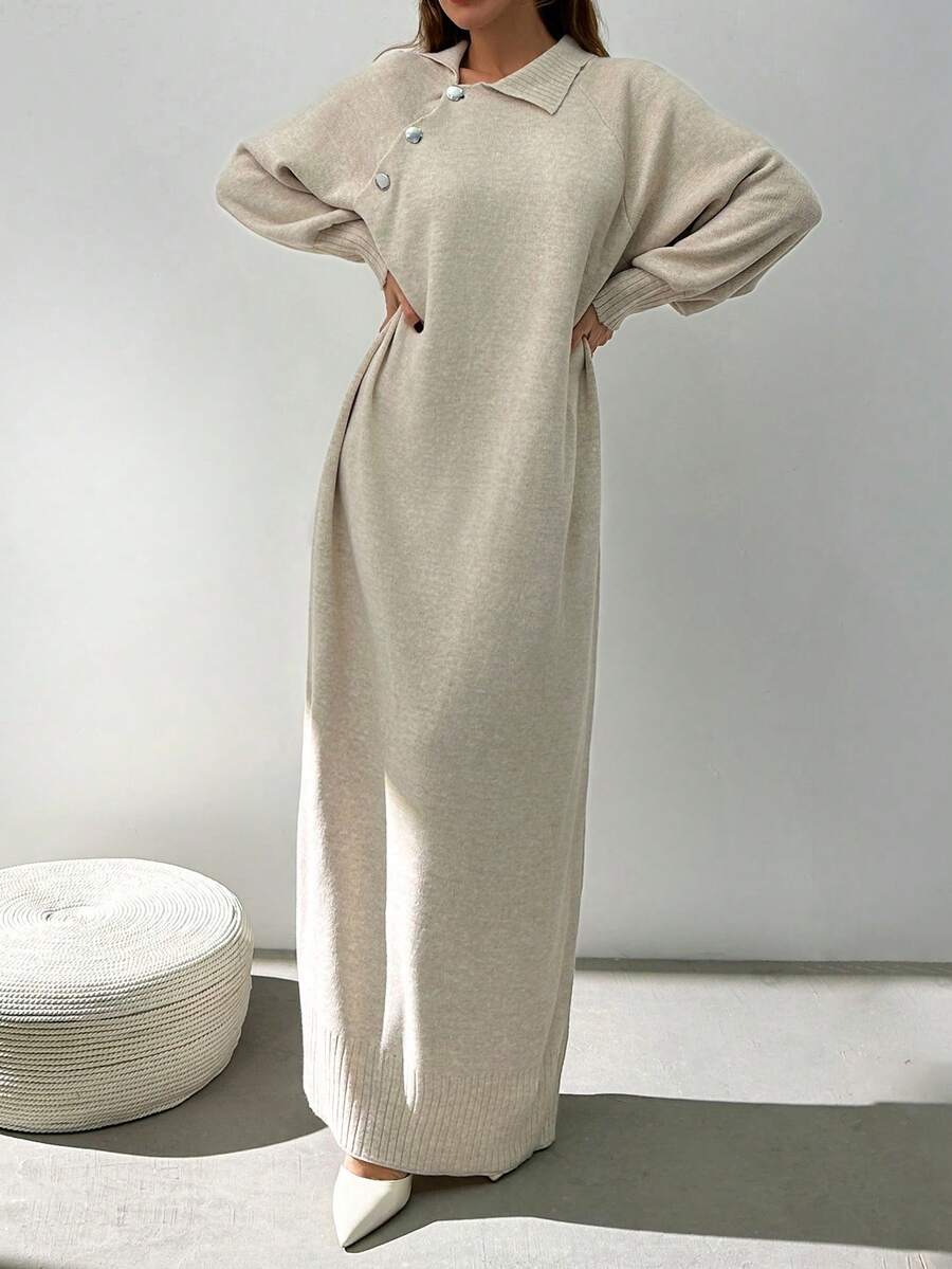 EURMUSE Robe pull maxi élégante avec détail de boutons sur une épaule pour femme