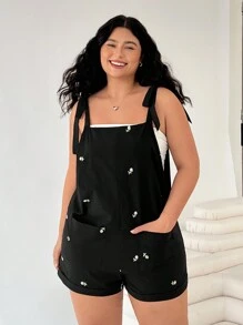 Solflare Bộ đồ liền thân không tay thêu hoa giản dị cỡ lớn dành cho nữ mùa hè - màu đen - Xem 1